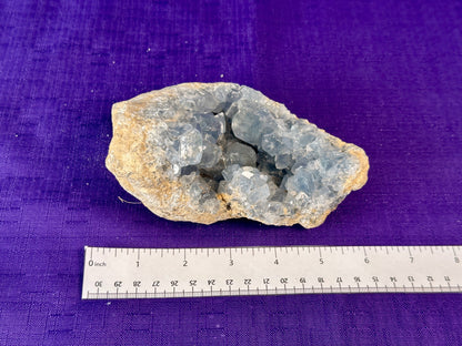Celestite Polished Cluster, Celestite Geode Free Shape w. Druse, Standing Celestite Healing Crystal