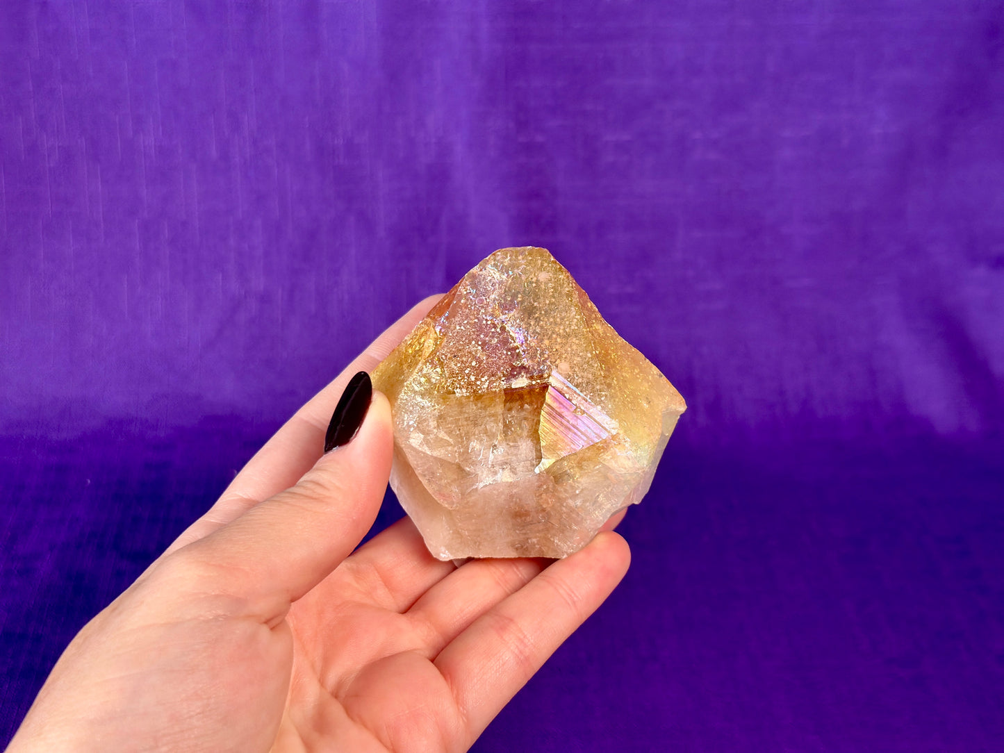 Aura Citrine Top Polished Rough Point — Semi-Raw Standing Angel Aura Citrine | Money & Success Stone