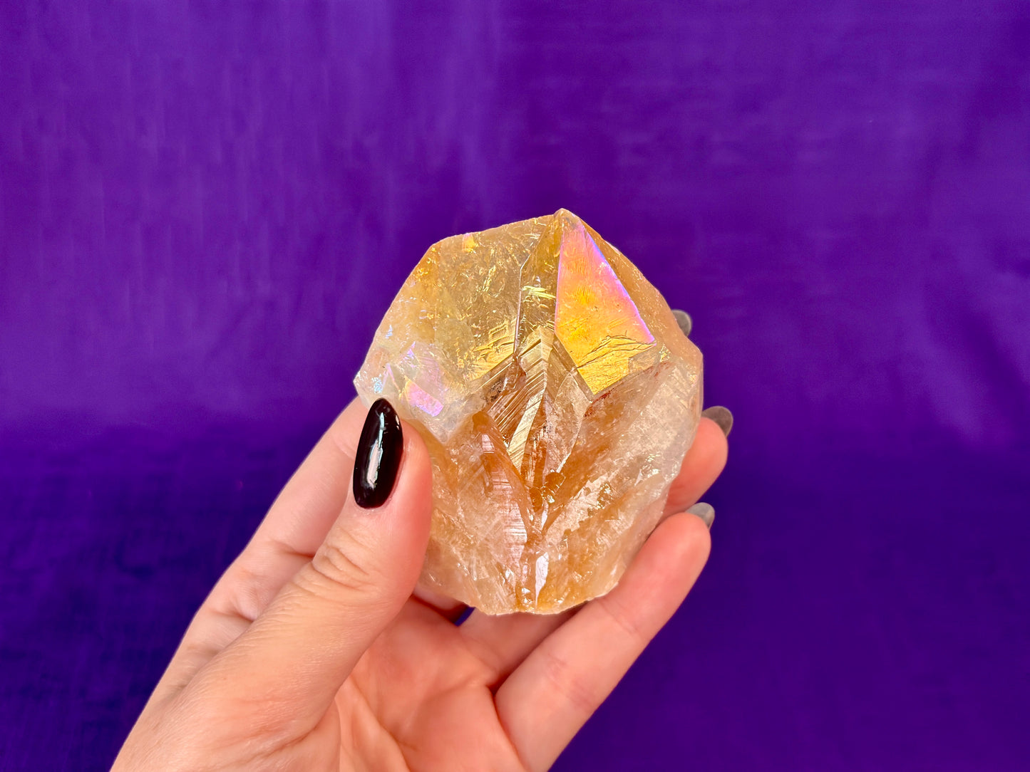 Aura Citrine Top Polished Rough Point — Semi-Raw Standing Angel Aura Citrine | Money & Success Stone