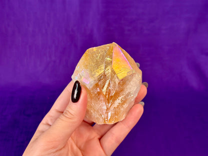 Aura Citrine Top Polished Rough Point — Semi-Raw Standing Angel Aura Citrine | Money & Success Stone