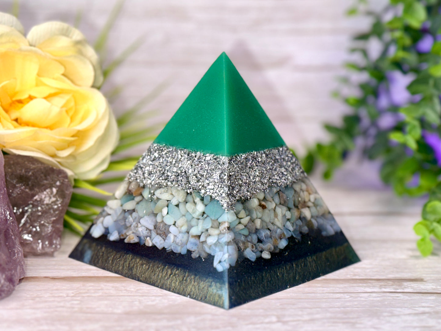 FORGIVENESS - Beginners Series  - Orgonite Pyramid - EMF Protector - Blue Lace Agate, Amazonite and Aluminum Metals
