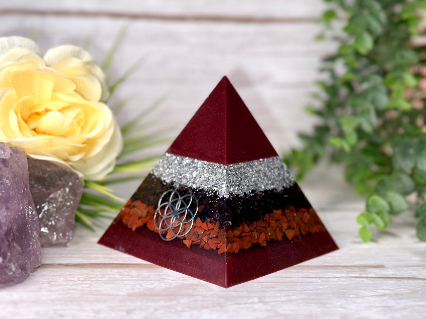 ACTION - Beginners Series  - Orgonite Pyramid - EMF Protector - Garnet, Red Jasper and Aluminum Metals