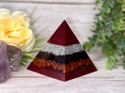 ACTION - Beginners Series  - Orgonite Pyramid - EMF Protector - Garnet, Red Jasper and Aluminum Metals