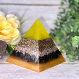 COURAGE - Beginners Series  - Orgonite Pyramid - EMF Protector - Sunstone, Blue Tiger's Eye and Brass Metals