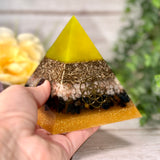 COURAGE - Beginners Series  - Orgonite Pyramid - EMF Protector - Sunstone, Blue Tiger's Eye and Brass Metals