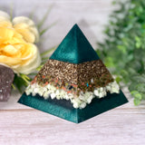 SURRENDER - Beginners Series  - Orgonite Pyramid - EMF Protector - Unakite, Chrysoprase and Brass Metals