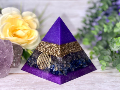 UNDERSTANDING - Beginners Series  - Orgonite Pyramid - EMF Protector - Ametrine, Sodalite and Brass Metals