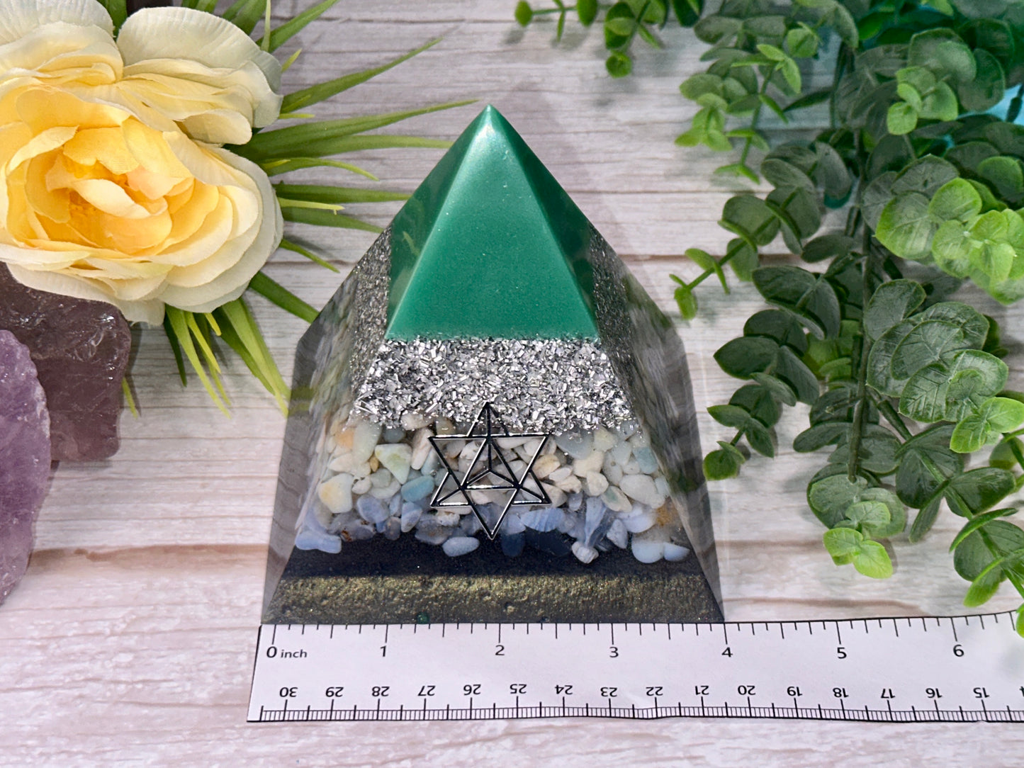 FORGIVENESS - Beginners Series  - Orgonite Pyramid - EMF Protector - Blue Lace Agate, Amazonite and Aluminum Metals