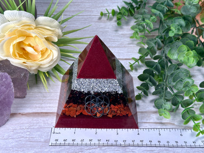 ACTION - Beginners Series  - Orgonite Pyramid - EMF Protector - Garnet, Red Jasper and Aluminum Metals