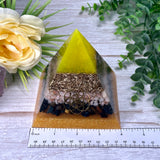 COURAGE - Beginners Series  - Orgonite Pyramid - EMF Protector - Sunstone, Blue Tiger's Eye and Brass Metals