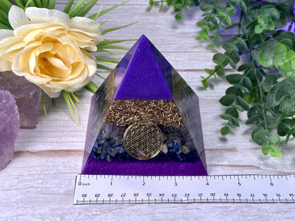UNDERSTANDING - Beginners Series  - Orgonite Pyramid - EMF Protector - Ametrine, Sodalite and Brass Metals