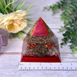 AMBITION - Beginners Series  - Orgonite Pyramid - EMF Protector - Red Goldstone, Rutilated Quartz and Brass Metals