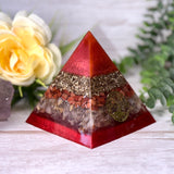 AMBITION - Beginners Series  - Orgonite Pyramid - EMF Protector - Red Goldstone, Rutilated Quartz and Brass Metals