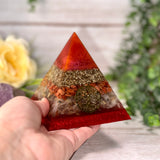 AMBITION - Beginners Series  - Orgonite Pyramid - EMF Protector - Red Goldstone, Rutilated Quartz and Brass Metals