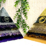 BEYOND MYSTIC Special Edition Pyramid! - Orgonite Pyramid - EMF Protector - Shungite, Amethyst, Smoky Quartz, Charoite with Aluminum and White Brass Metals.