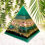 TAURUS - Astrology Edition - Orgonite Pyramid - EMF Protector - Rhodonite, Malachite, Green Jade and Brass Metals