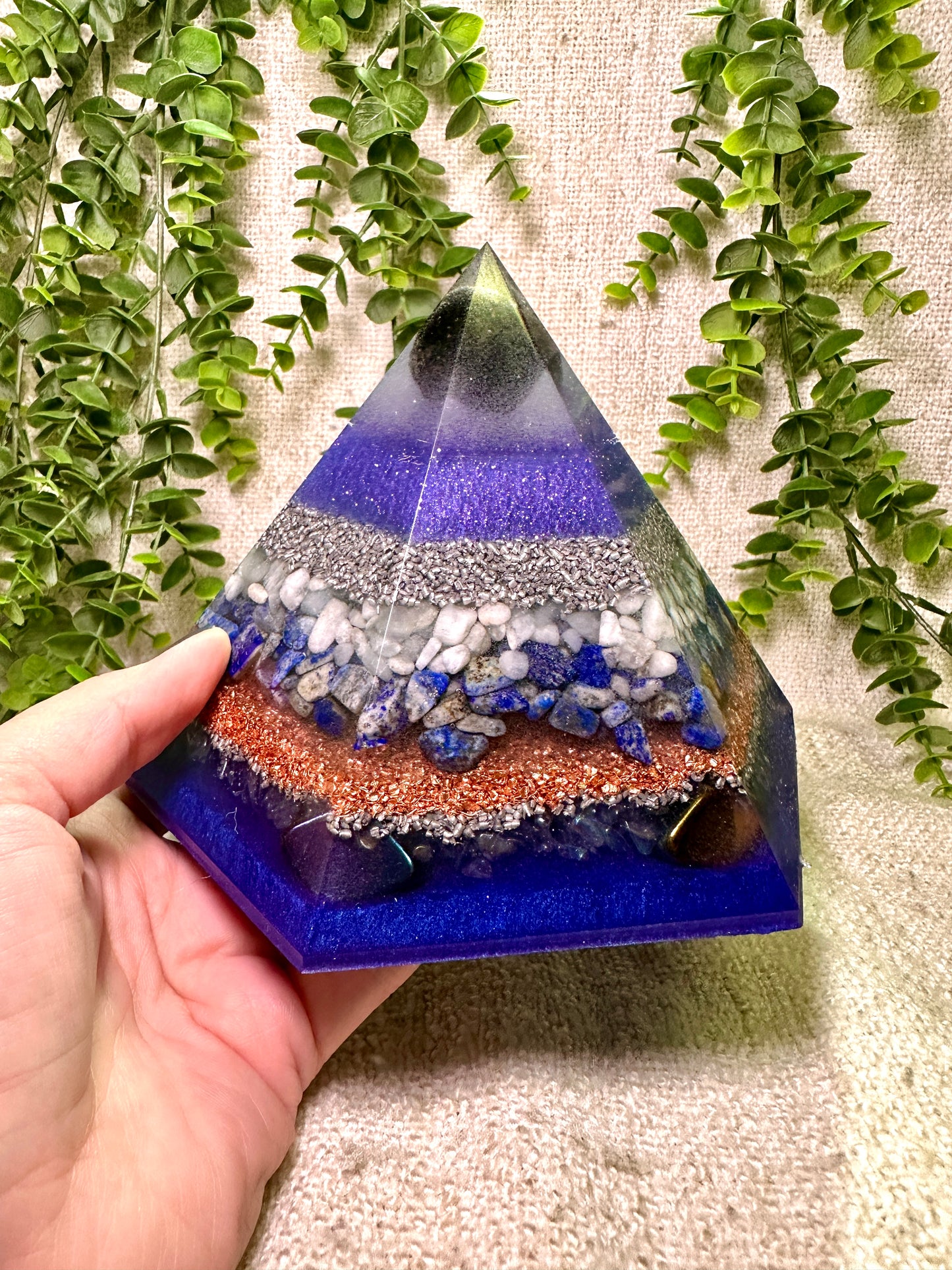 STARSEEDS - Special Edition Hexagonal Pyramid! - EMF Protector - Tektite, Aquamarine, Lapis Lazuli, Aura Quartz and Rainbow Hematite with Aluminum and Copper Metals