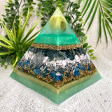 GEMINI - Astrology Edition - Orgonite Pyramid - EMF Protector - Serpentine, Moss Agate, Howlite, Blue Apatite, Brass and Aluminum Metals