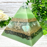 GIA - Orgonite Pyramid - EMF Protector - Tree Agate, Green Fluorite, Chrysoprase, Pyrite and Brass Metals