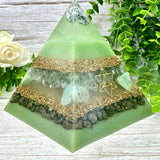 GIA - Orgonite Pyramid - EMF Protector - Tree Agate, Green Fluorite, Chrysoprase, Pyrite and Brass Metals