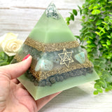 GIA - Orgonite Pyramid - EMF Protector - Tree Agate, Green Fluorite, Chrysoprase, Pyrite and Brass Metals