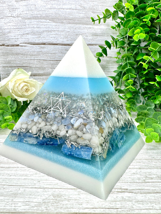 CRISTINA - Orgonite Pyramid - EMF Protector - Opalite, Blue Lage Agate, White Milky Quartz, Blue Kyanite and Aluminum Metals