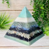 CLAIRE - Orgonite Pyramid - EMF Protector - Green Fluorite, Opalite and Amazonite with Stainless Steel & Iron Metals
