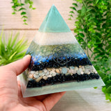 CLAIRE - Orgonite Pyramid - EMF Protector - Green Fluorite, Opalite and Amazonite with Stainless Steel & Iron Metals