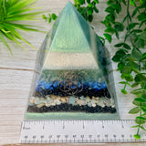 CLAIRE - Orgonite Pyramid - EMF Protector - Green Fluorite, Opalite and Amazonite with Stainless Steel & Iron Metals