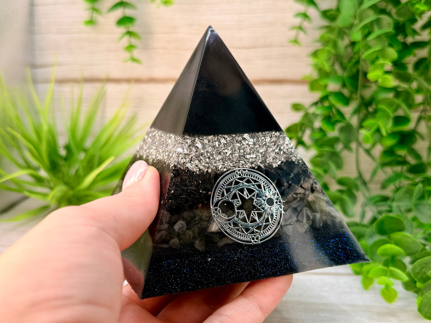 SHADOW WORK - Beginners Series  - Orgonite Pyramid - EMF Protector - Smoky Quartz, Labradorite & Aluminum Metals