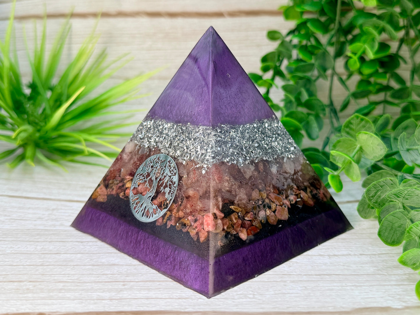 COMPASSION - Beginners Series  - Orgonite Pyramid - EMF Protector - Strawberry Quartz, Rhodonite & Aluminum Metals