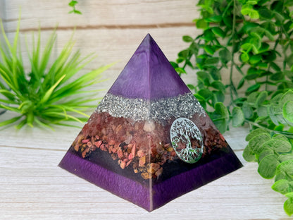 COMPASSION - Beginners Series  - Orgonite Pyramid - EMF Protector - Strawberry Quartz, Rhodonite & Aluminum Metals