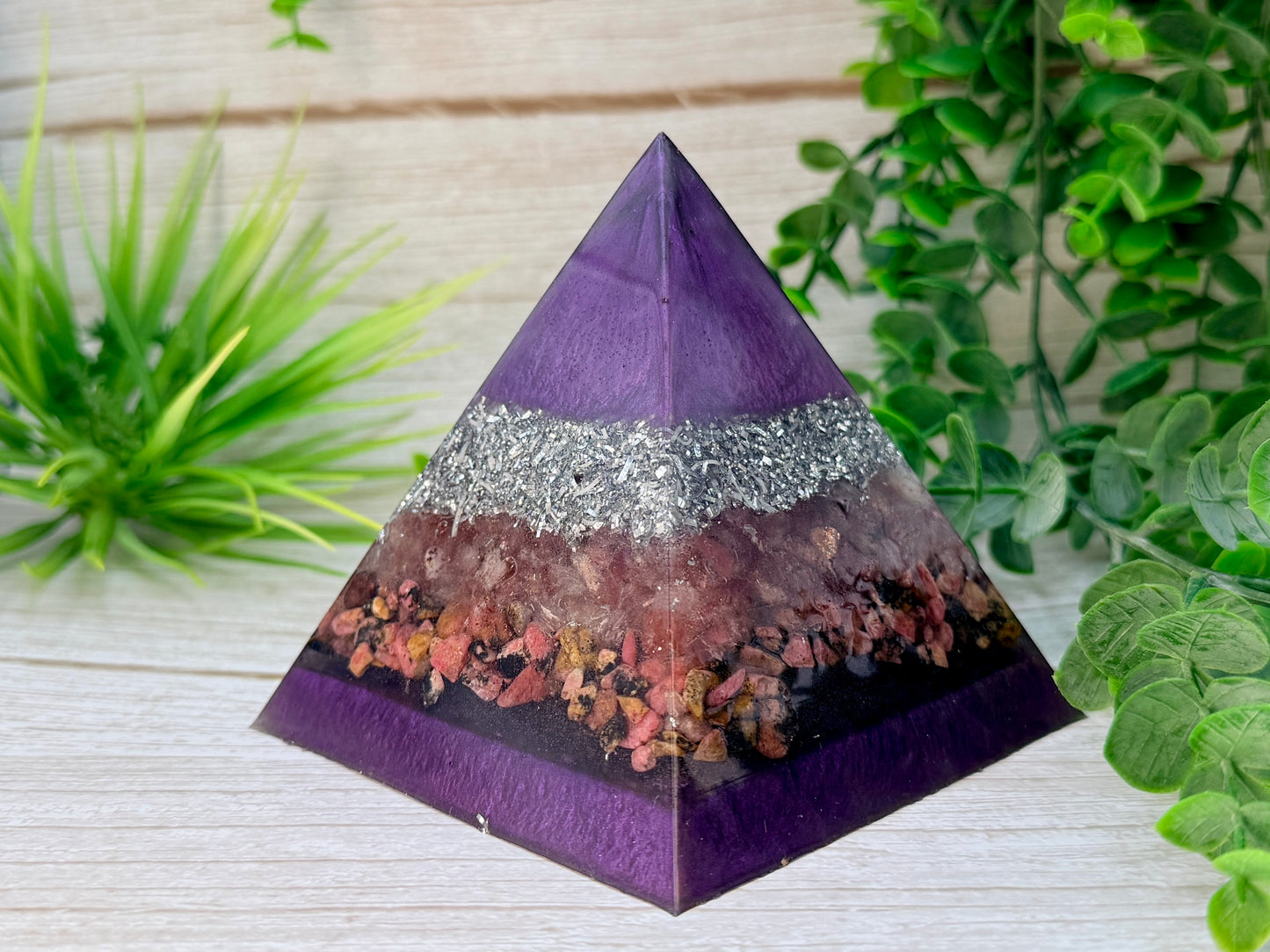 COMPASSION - Beginners Series  - Orgonite Pyramid - EMF Protector - Strawberry Quartz, Rhodonite & Aluminum Metals