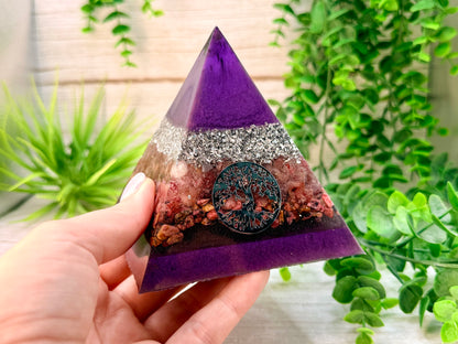 COMPASSION - Beginners Series  - Orgonite Pyramid - EMF Protector - Strawberry Quartz, Rhodonite & Aluminum Metals