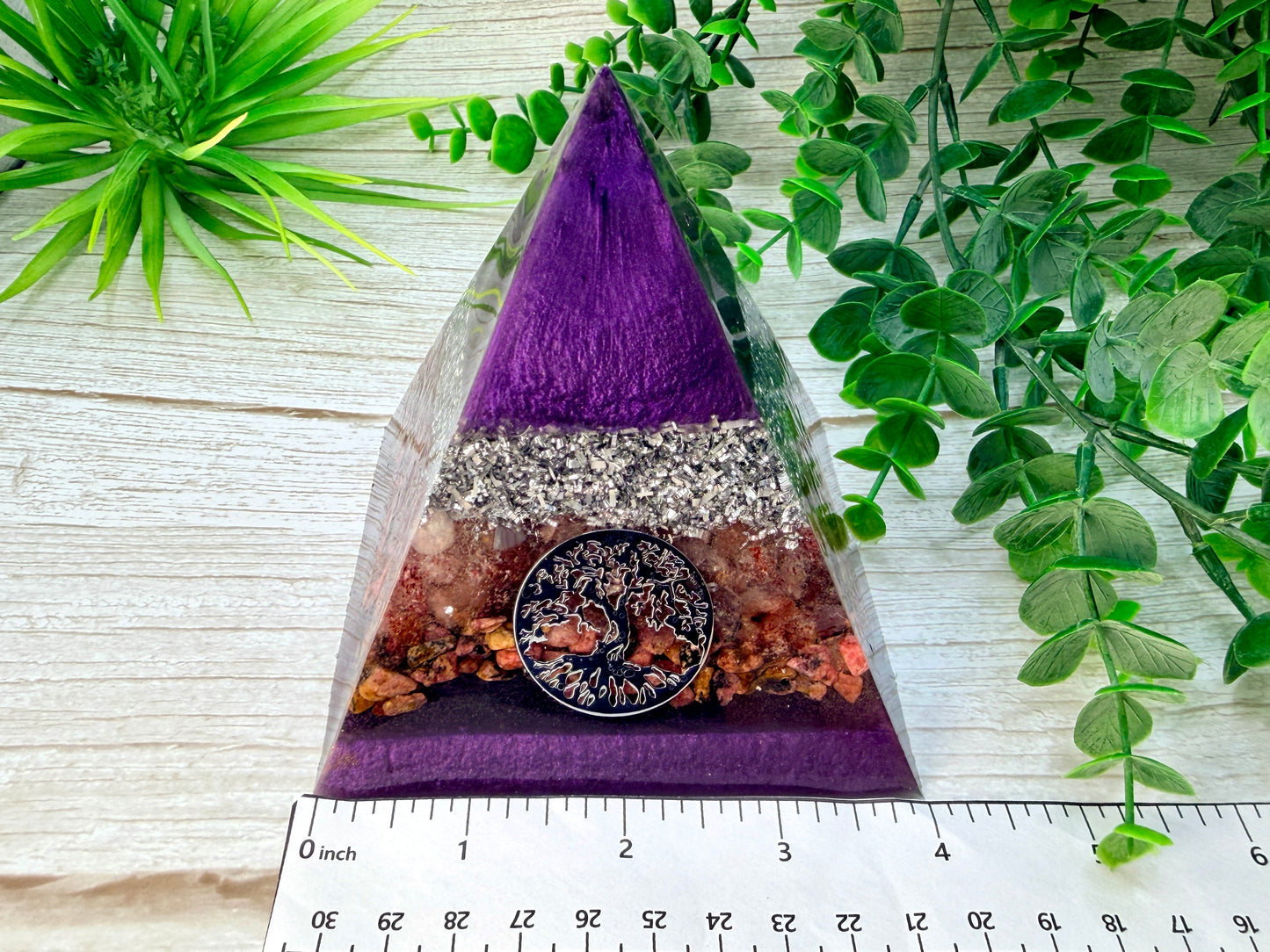 COMPASSION - Beginners Series  - Orgonite Pyramid - EMF Protector - Strawberry Quartz, Rhodonite & Aluminum Metals