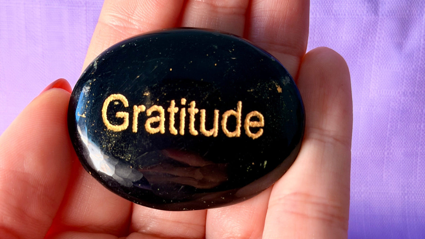 Black Obsidian "Gratitude" Palm Stone