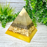 HAPPINESS & JOY - Beginners Series  - Orgonite Pyramid - EMF Protector - Orange Calcite, Yellow Aventurine with Brass Metal