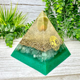 ABUNDANCE - Beginners Series  - Orgonite Pyramid - EMF Protector - Green Opal, Green Aventurine with Brass Metal