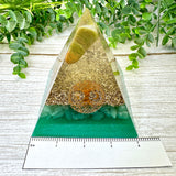ABUNDANCE - Beginners Series  - Orgonite Pyramid - EMF Protector - Green Opal, Green Aventurine with Brass Metal