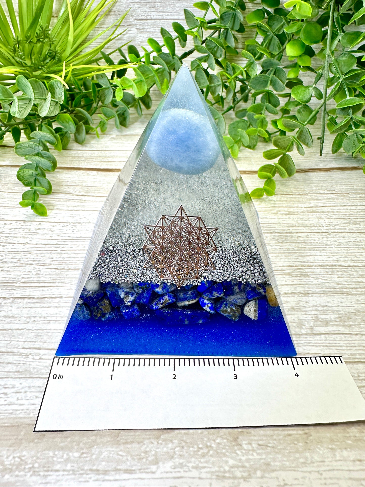 WISDOM & FREEDOM - Beginners Series  - Orgonite Pyramid - EMF Protector - Angelite, Lapis Lazuli with Aluminum Metal