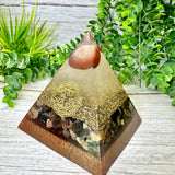 GROUNDING - Beginners Series  - Orgonite Pyramid - EMF Protector - Carnelian, Petrified Wood with Brass Metal