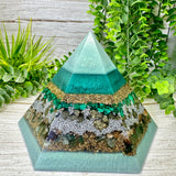 PURGING - Special Edition Hexagonal Pyramid! - EMF Protector - Malachite, Pyrite, Petrified Wood, Green Aventurine with Brass and Aluminum Metals