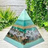 PURGING - Special Edition Hexagonal Pyramid! - EMF Protector - Malachite, Pyrite, Petrified Wood, Green Aventurine with Brass and Aluminum Metals