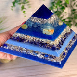 WATER - The Elementals Golden Ratio Special Edition Orgonite Pyramid - EMF Protector - Aquamarine, Chrysoprase, Amazonite, Sodalite, Lapiz Lazuli, Blue Lace Agate and Aluminum Metals