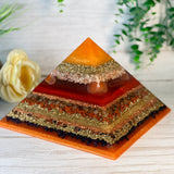 FIRE - The Elementals Golden Ratio Special Edition Orgonite Pyramid - EMF Protector - Sunstone, Fire Opal, Rutilated Quartz, Red Jasper, Mahogany Obsidian, Garnet with Brass and Copper Metals