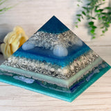 AIR - The Elementals Golden Ratio Special Edition Orgonite Pyramid - EMF Protector - Clear Quartz, Angelite, Green Fluorite, White Milky Quartz, Green Aventurine, Blue Kyanite and Aluminum Metals