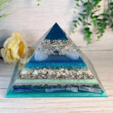 AIR - The Elementals Golden Ratio Special Edition Orgonite Pyramid - EMF Protector - Clear Quartz, Angelite, Green Fluorite, White Milky Quartz, Green Aventurine, Blue Kyanite and Aluminum Metals