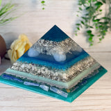AIR - The Elementals Golden Ratio Special Edition Orgonite Pyramid - EMF Protector - Clear Quartz, Angelite, Green Fluorite, White Milky Quartz, Green Aventurine, Blue Kyanite and Aluminum Metals