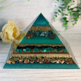 EARTH - The Elementals Golden Ratio Special Edition Orgonite Pyramid - EMF Protector - S Moss Agate, Dragon Bloodstone Jasper, Smoky Quartz, Malachite, Green Jade and Petrified Wood with Brass Metals