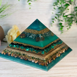 EARTH - The Elementals Golden Ratio Special Edition Orgonite Pyramid - EMF Protector - S Moss Agate, Dragon Bloodstone Jasper, Smoky Quartz, Malachite, Green Jade and Petrified Wood with Brass Metals